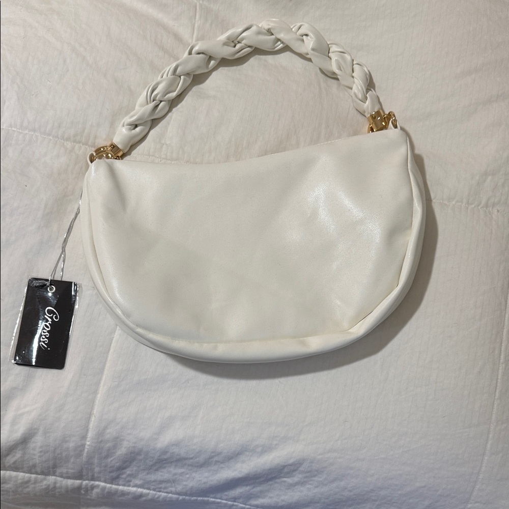 Chic White Braided Shoulder Bag